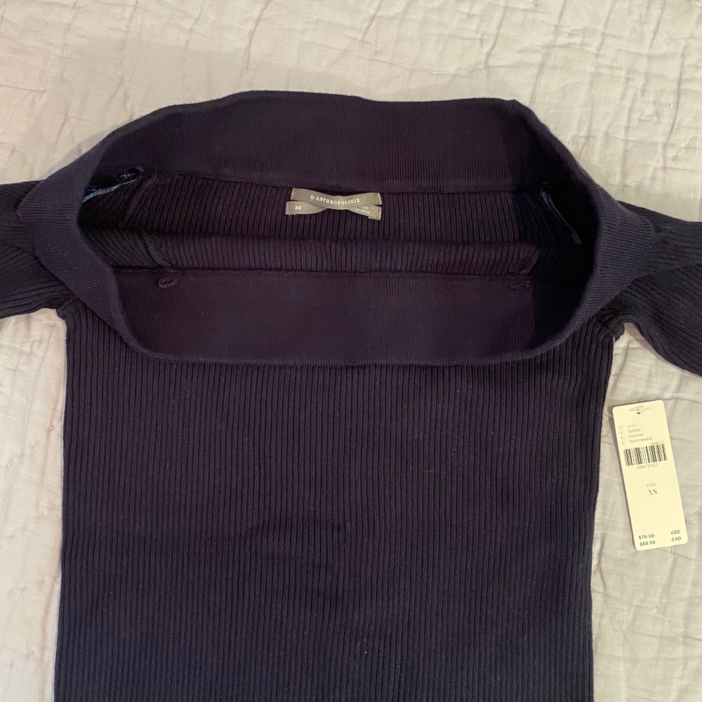 NWT Navy Ribbed Boat Neck Top - Picture 2 of 2